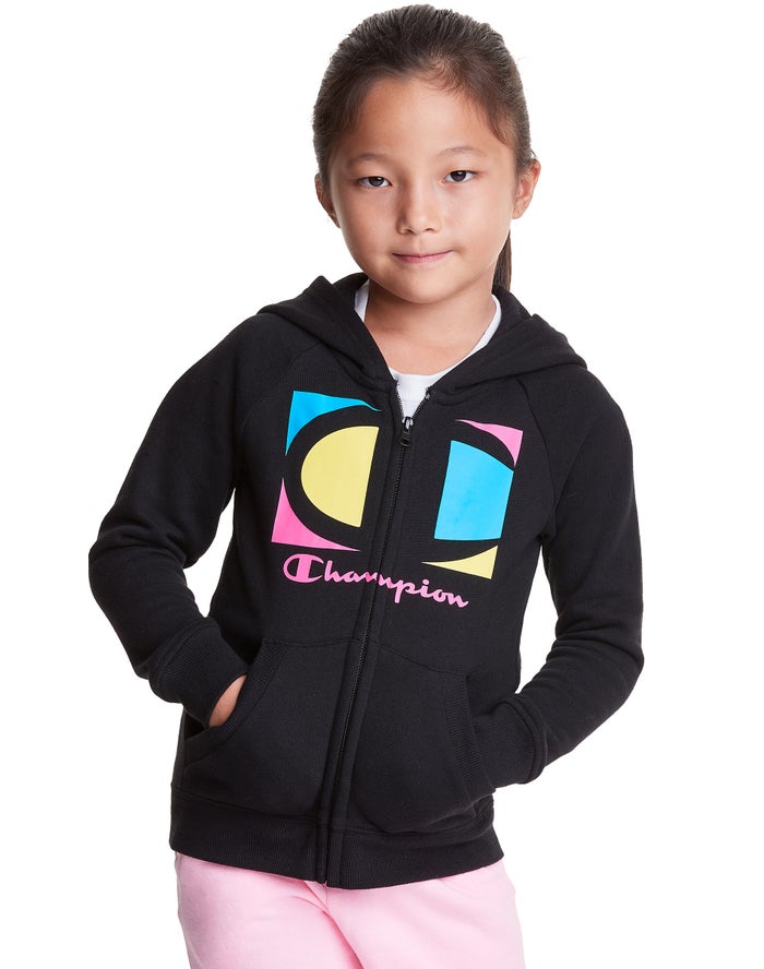 Champion Full Zip Colorblock C Logo Hoodie Meisjes - Zwart - Belgie 5768CVZIF